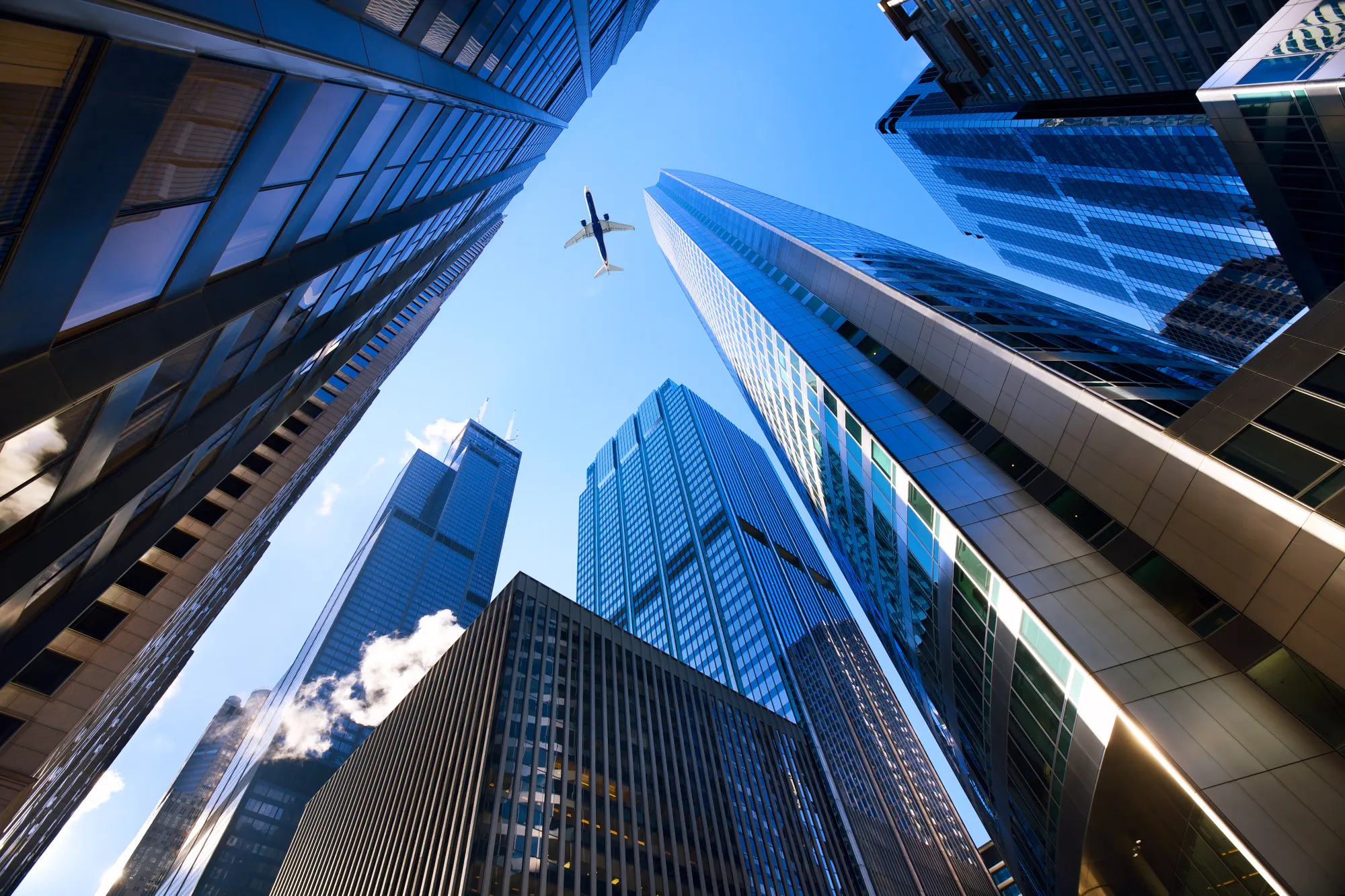 Airplane soaring through the sky
